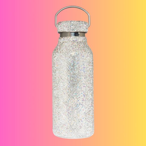 NWT GLAMCRYSTAL RHINESTONE WATER BOTTLE & DETACHABLE CHAIN IRIDESCENT 500ML